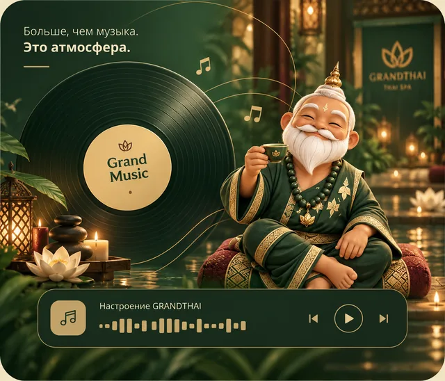 Тай с виниловой пластинкой Grand Music в интерьере СПА-салона